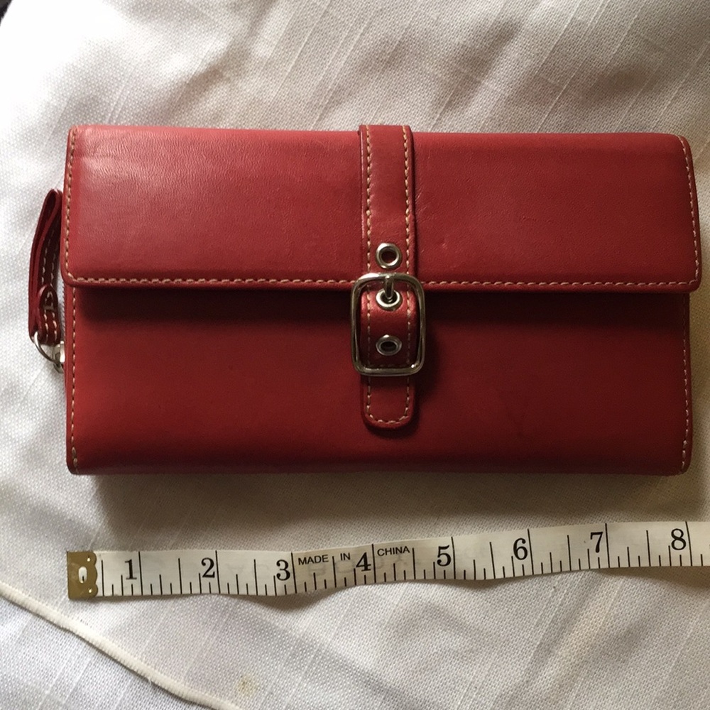 Coach red leather wallet, EUC